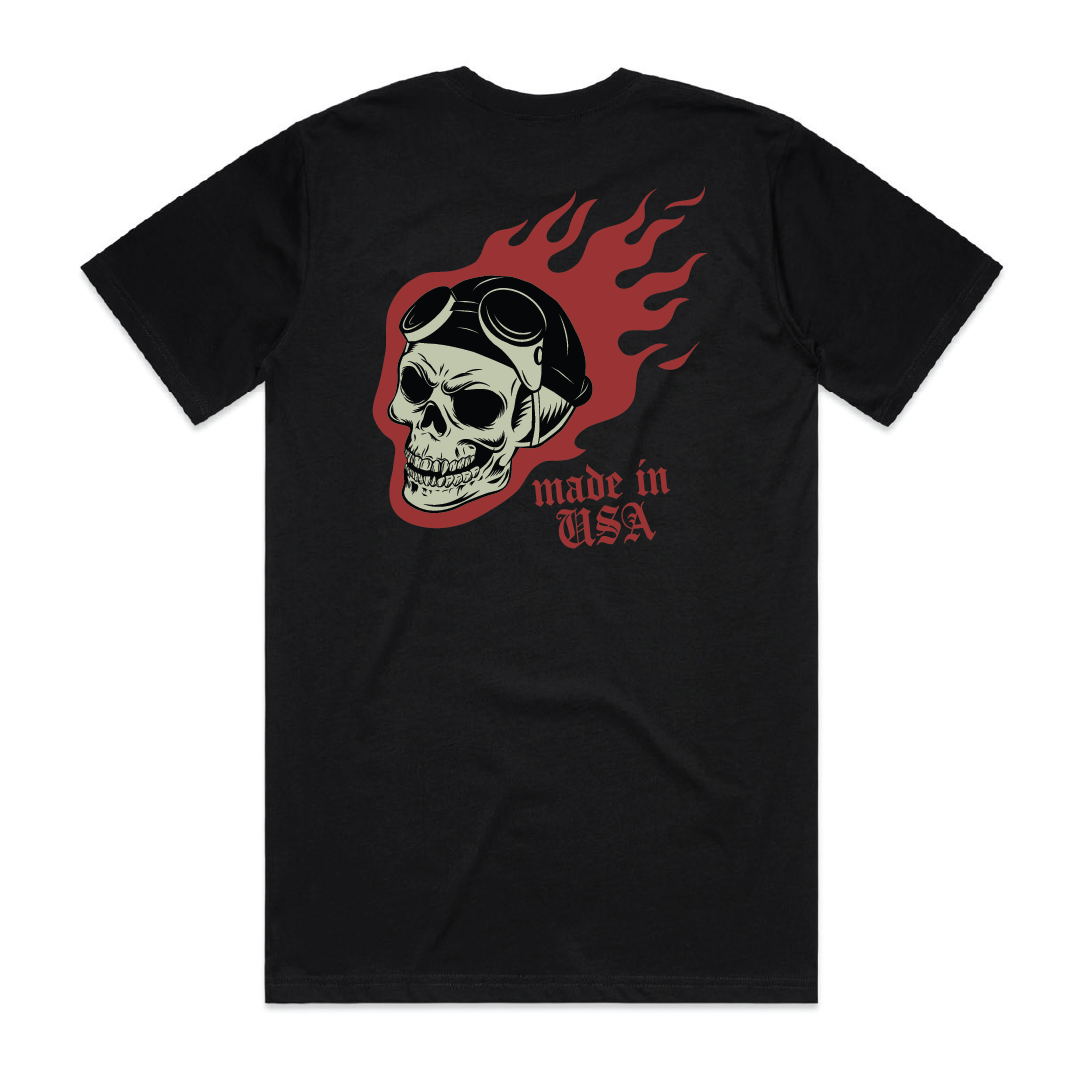 Ironclad Made In USA Burning Skull Black T-shirt