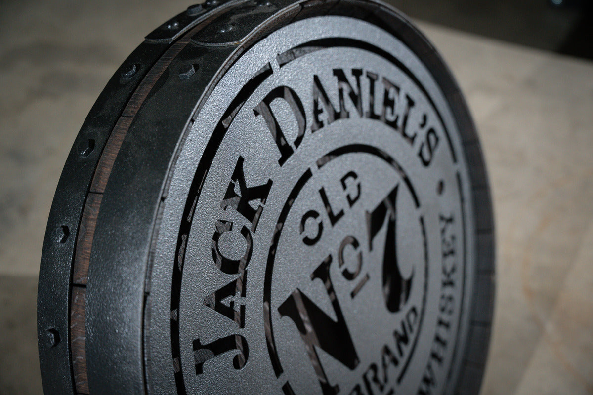 Whiskey Barrel Wall Hanging - Not Lit - Your Choice of Logo (photo is example only)