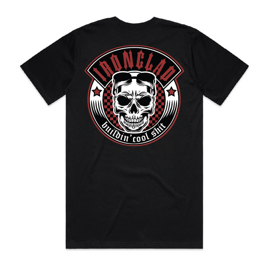 Ironclad Red Checker Board Skull Black T-shirt