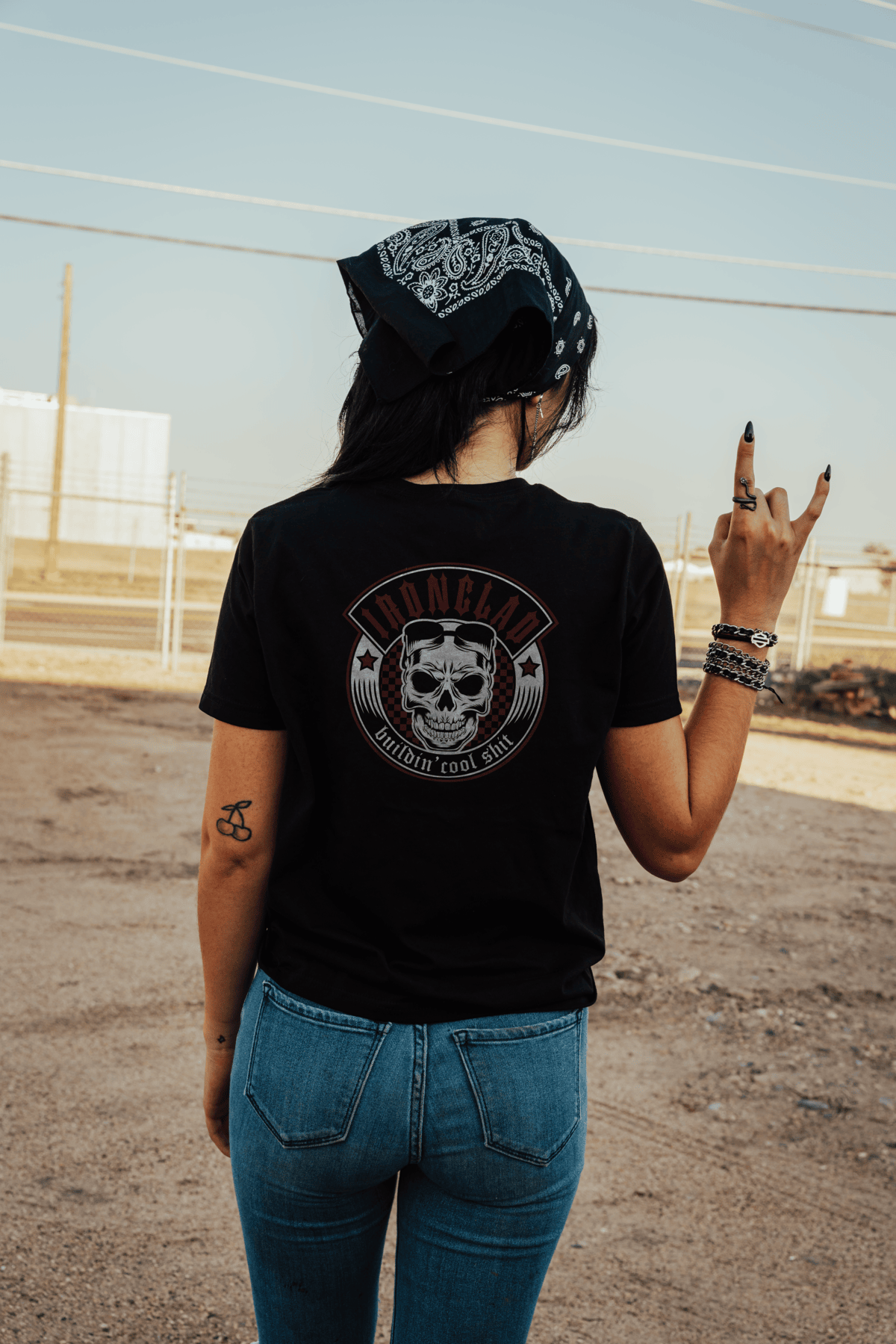 Ironclad Red Checker Board Skull Black T-shirt