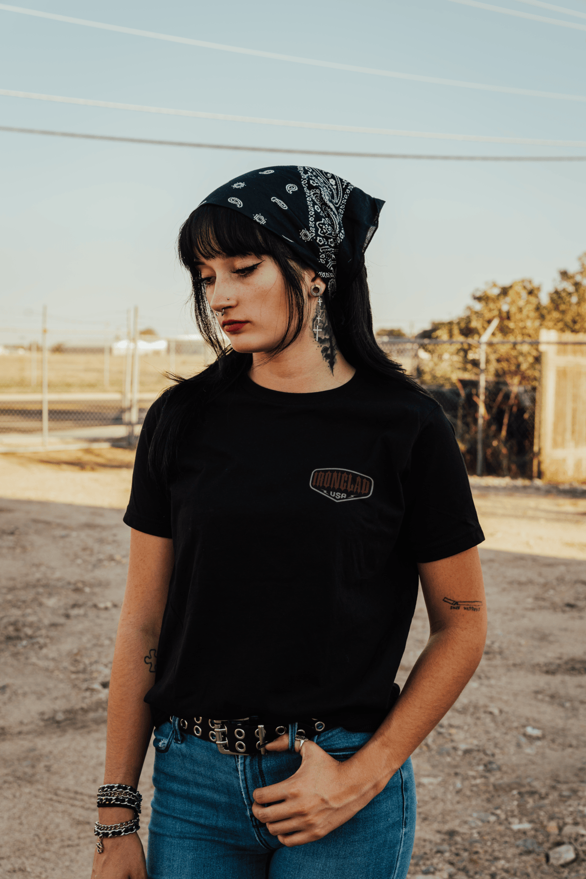 Ironclad Red Checker Board Skull Black T-shirt