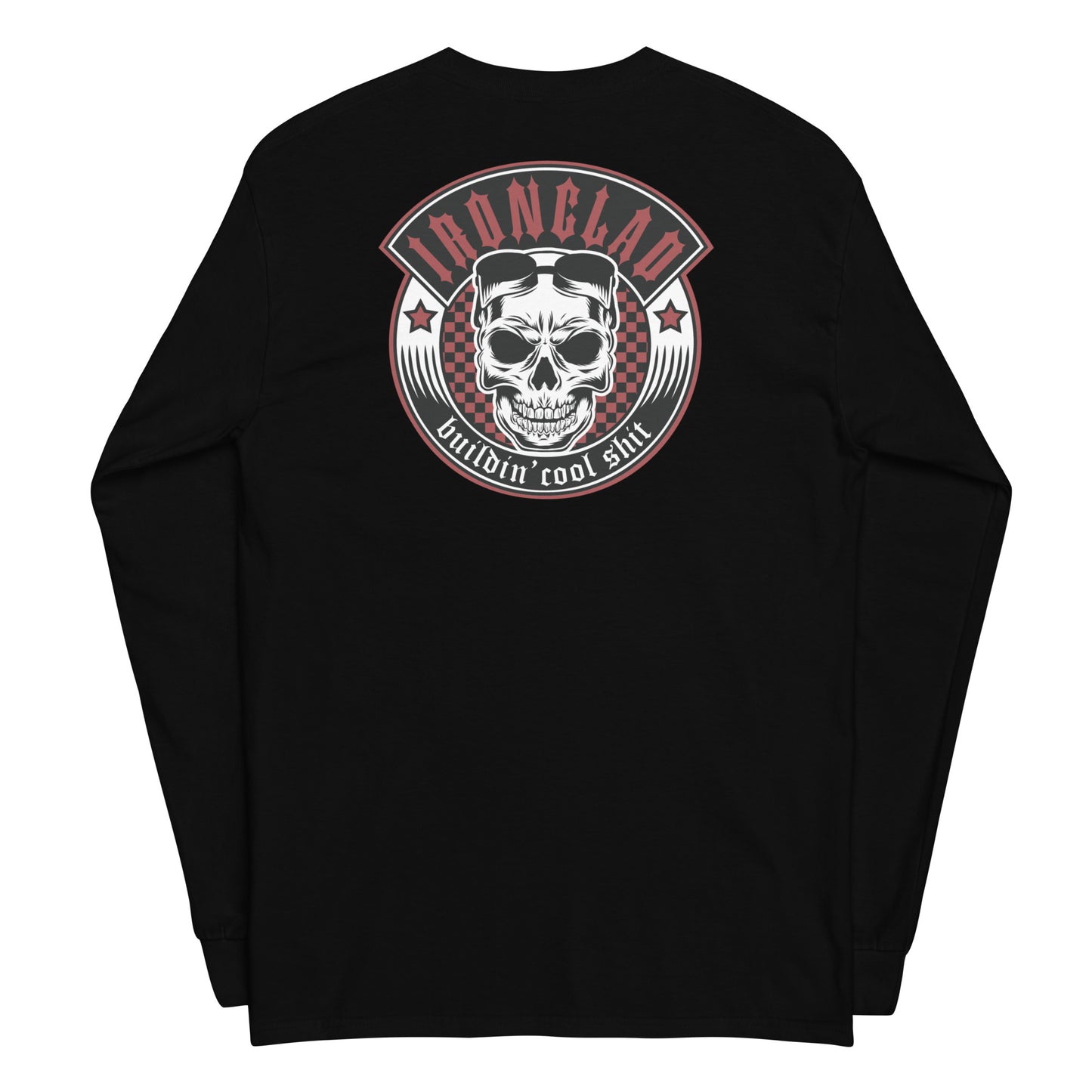Ironclad Red Checkered Skull logo Black Long Sleeve