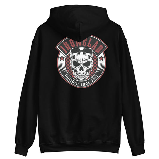 Ironclad Skull and Red Checkered Black Hoodie