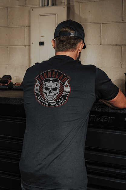 Ironclad Red Checker Board Skull Black T-shirt